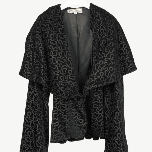 Norma Kamali Vintage 80's Black Velvet Squiggle Hooded Jacket - Picture 1 of 8